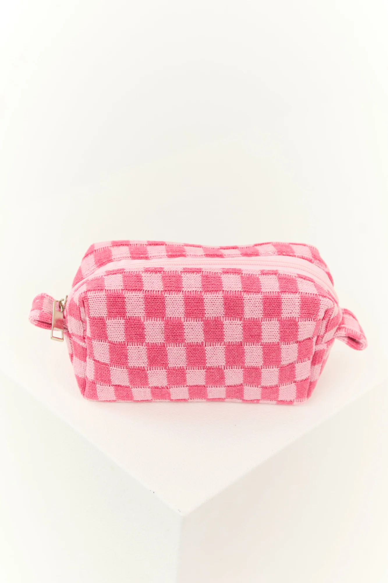 Checkered Baby Pink Makeup Travel Bag