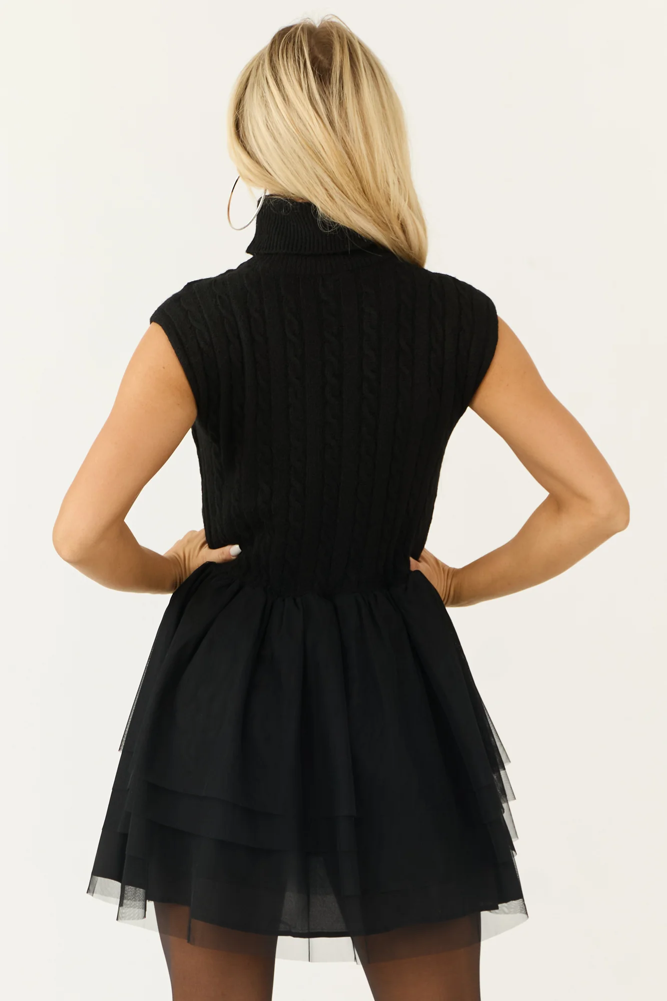 Ruffled Tulle Mini Dress in Black for Women