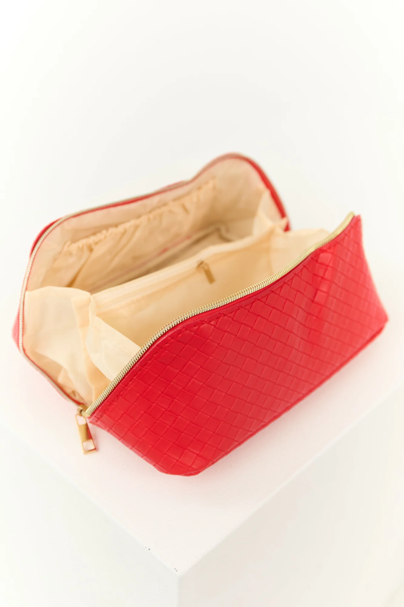 Red Braided Faux Leather Makeup Bag