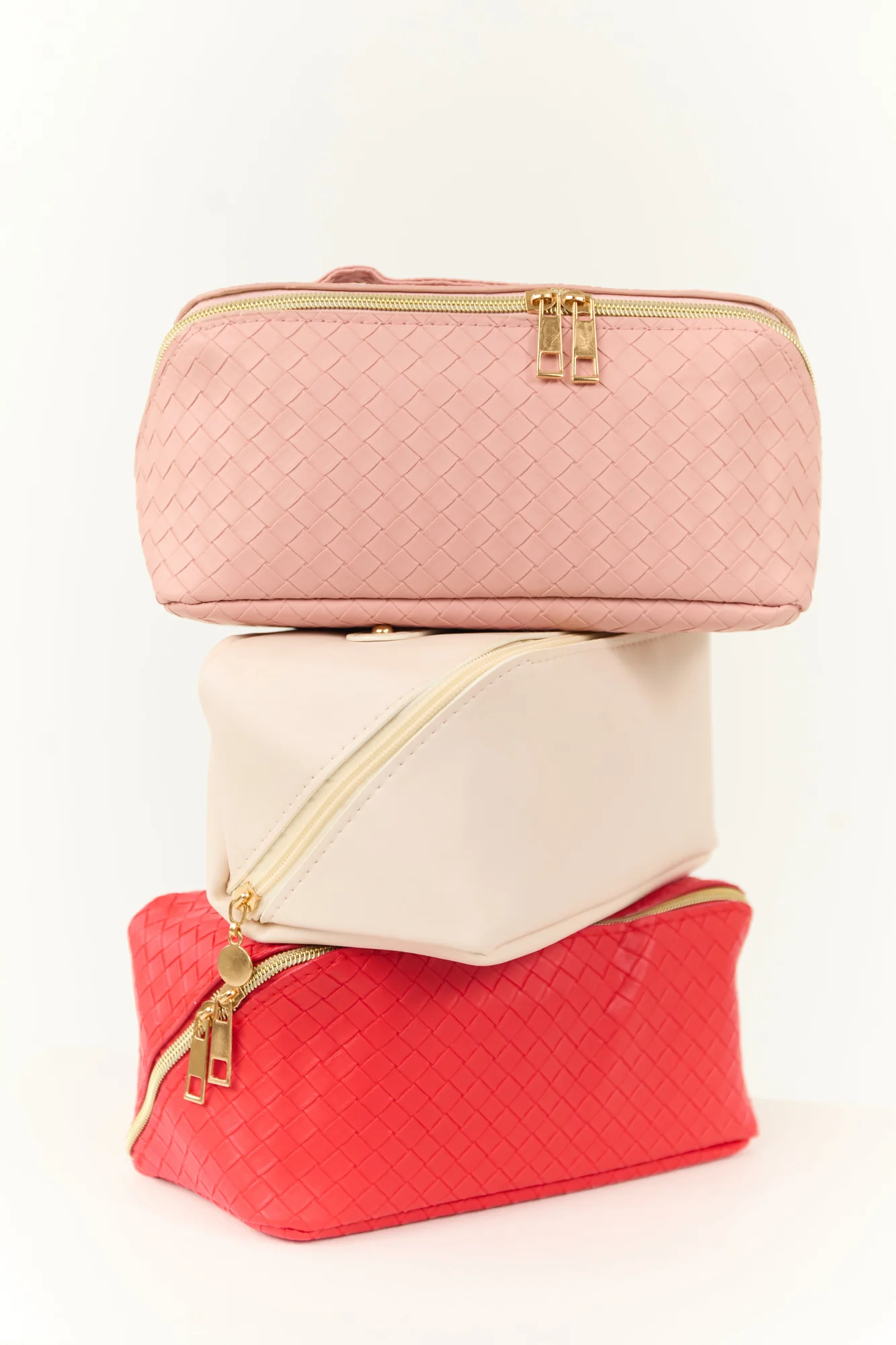 Red Braided Faux Leather Makeup Bag