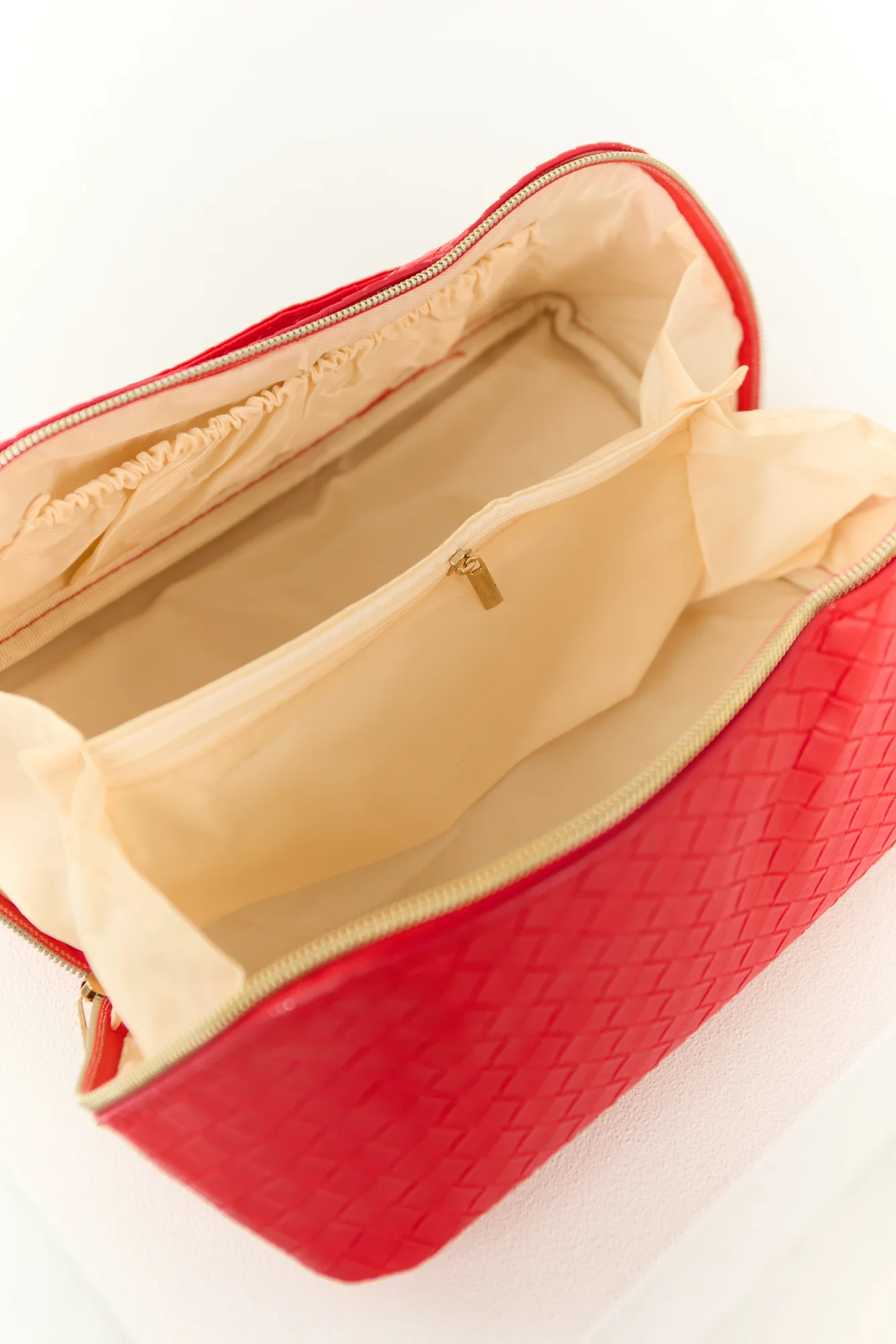 Red Braided Faux Leather Makeup Bag