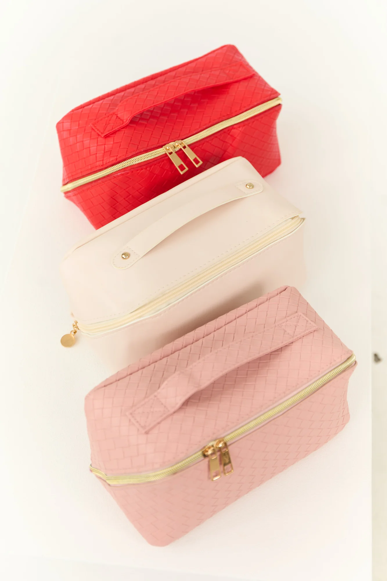 Red Braided Faux Leather Makeup Bag