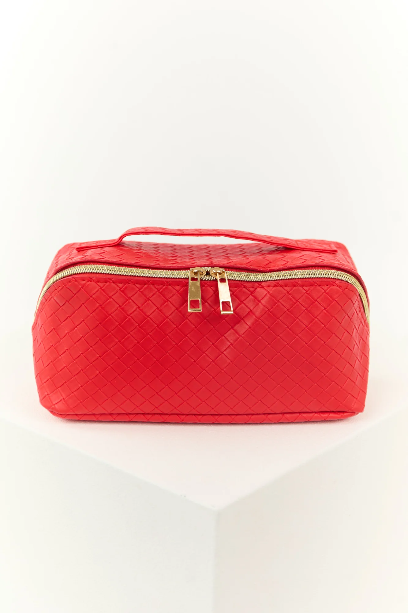 Red Braided Faux Leather Makeup Bag