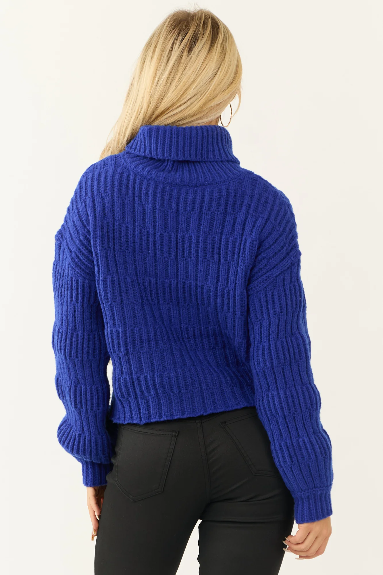 Textured Knit Turtleneck Sweater - Royal Blue