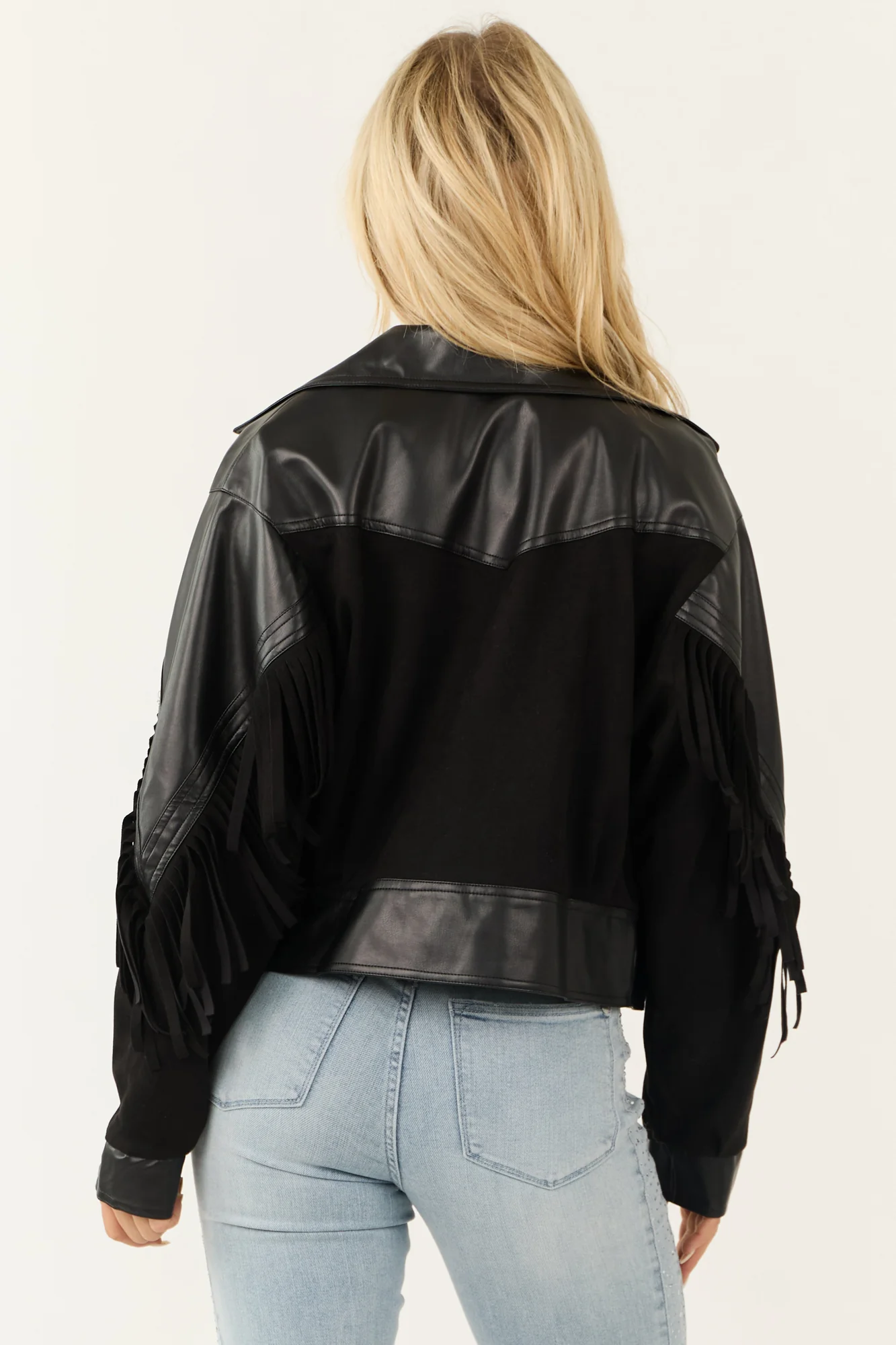 Fringe Detail Black Button Up Jacket