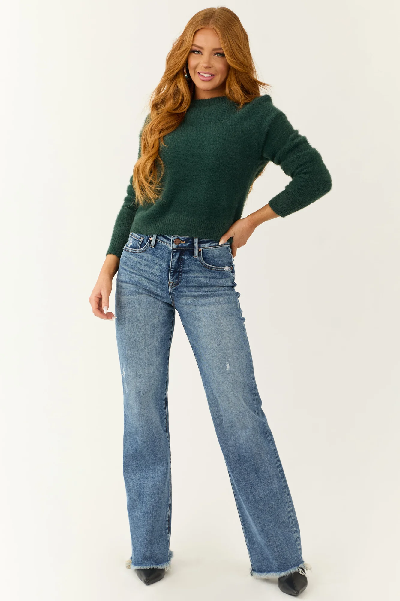Green Ribbed Knit Cropped Sweater
