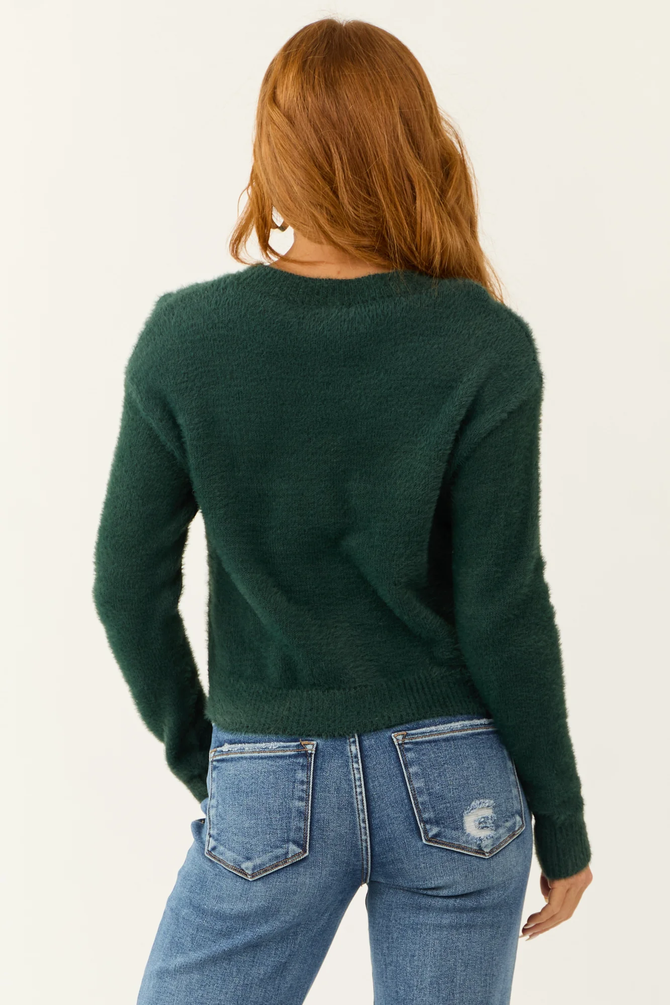 Green Ribbed Knit Cropped Sweater