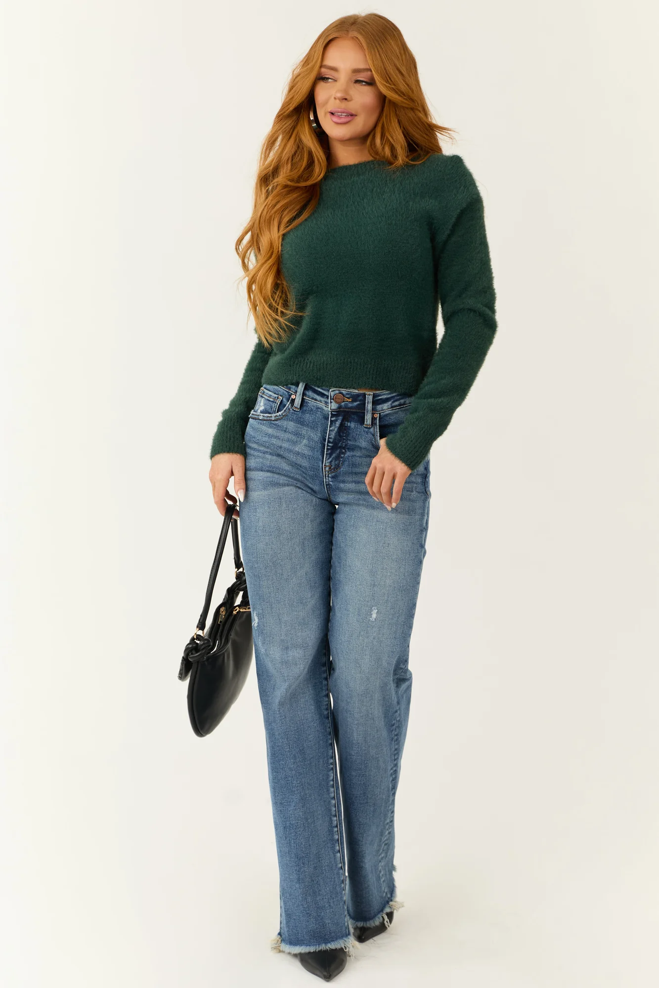 Green Ribbed Knit Cropped Sweater