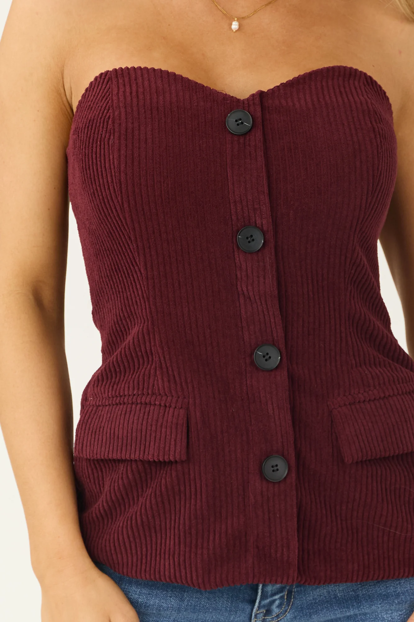 Burgundy Corduroy Strapless Tank Top