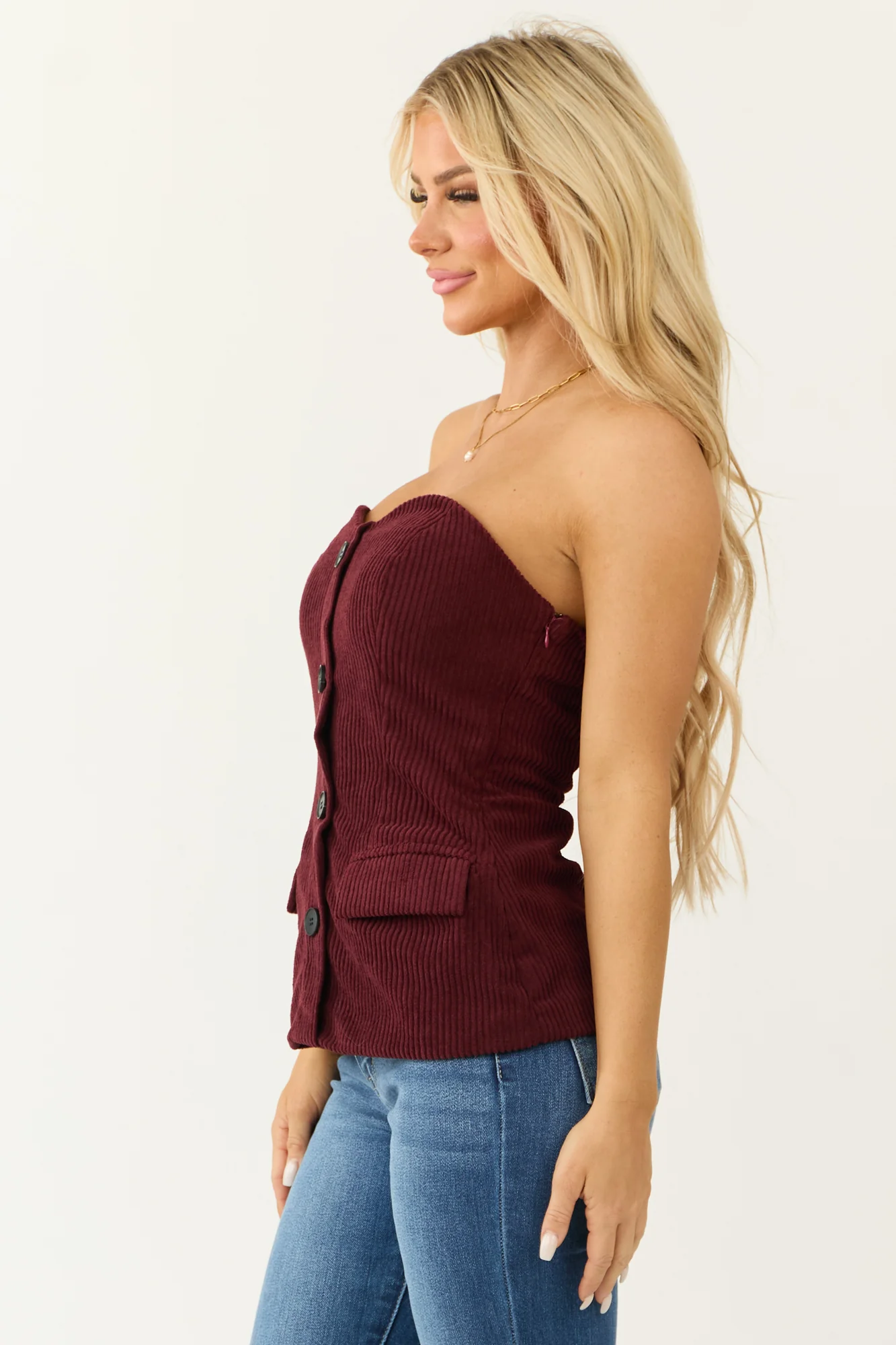 Burgundy Corduroy Strapless Tank Top