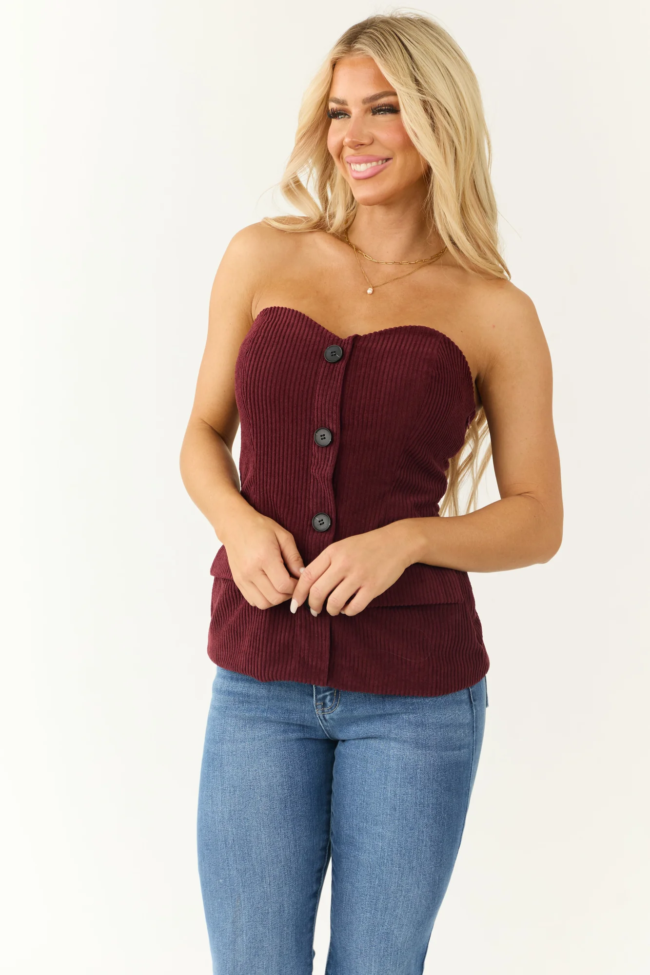 Burgundy Corduroy Strapless Tank Top