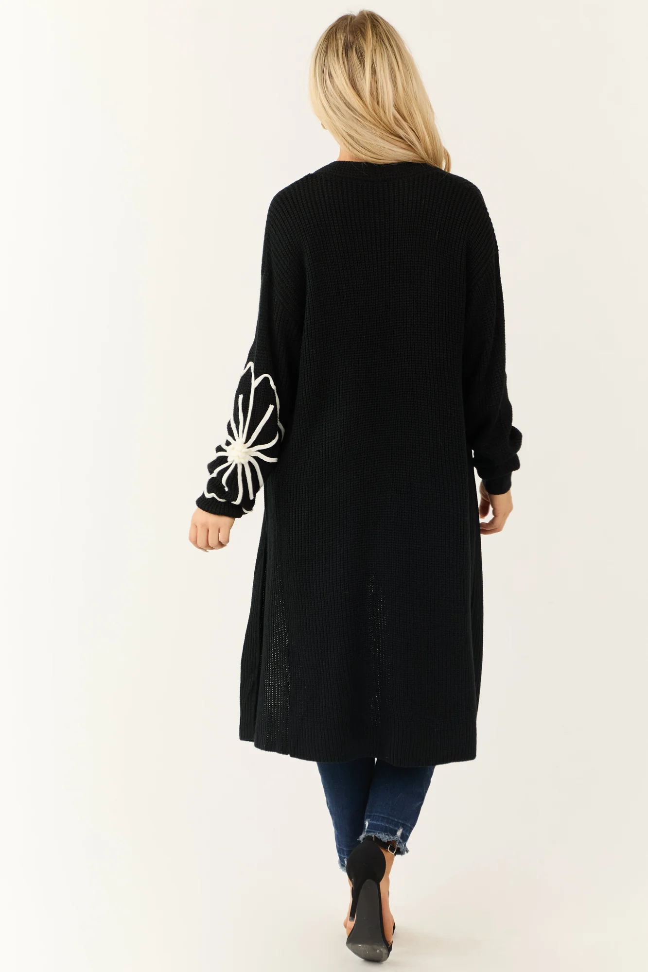 Black Floral Knit Duster Cardigan | Stylish & Comfortable Outerwear