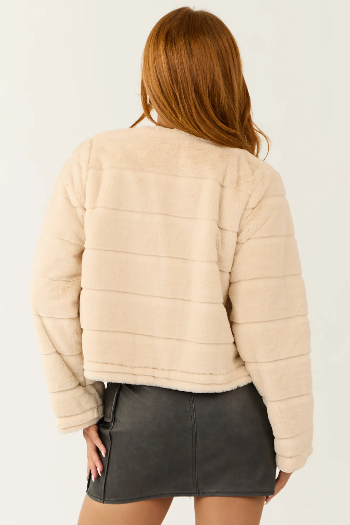 Taupe Faux Fur V-Neck Jacket