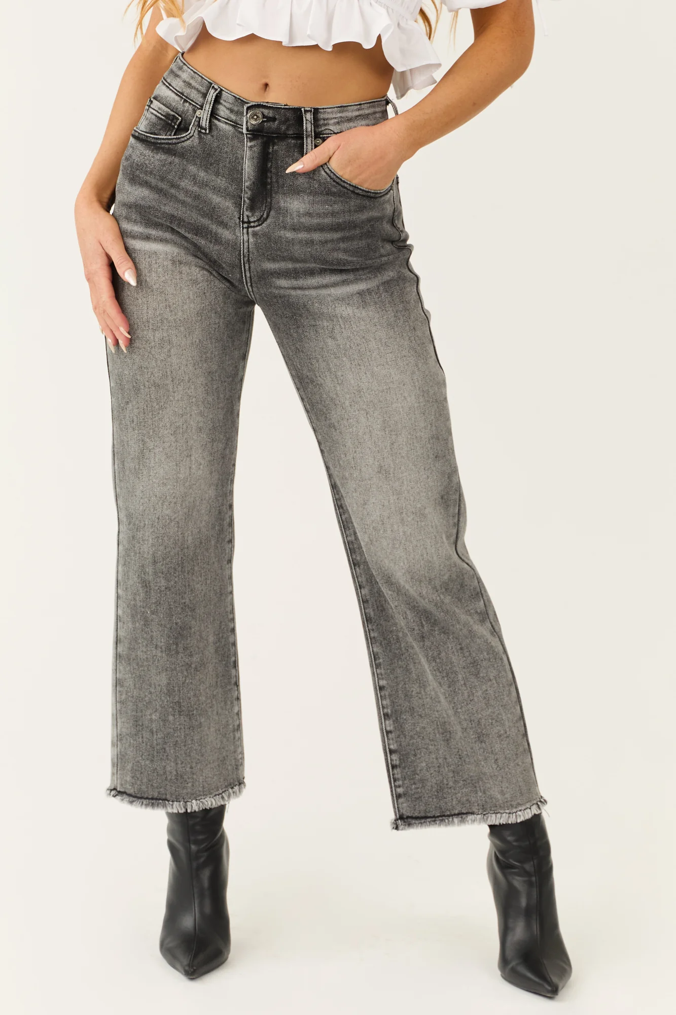 High Rise Black Wash Wide Leg Jeans