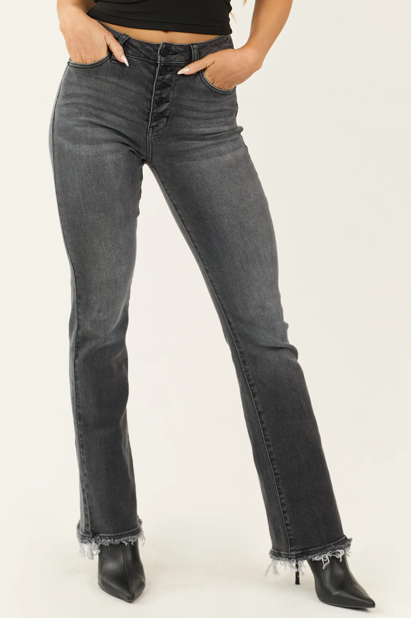 High Rise Stone Wash Bootcut Jeans for Women
