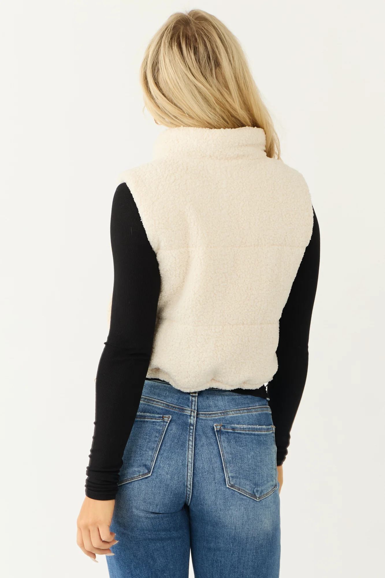 Ivory Sherpa Sleeveless Zip Up Vest