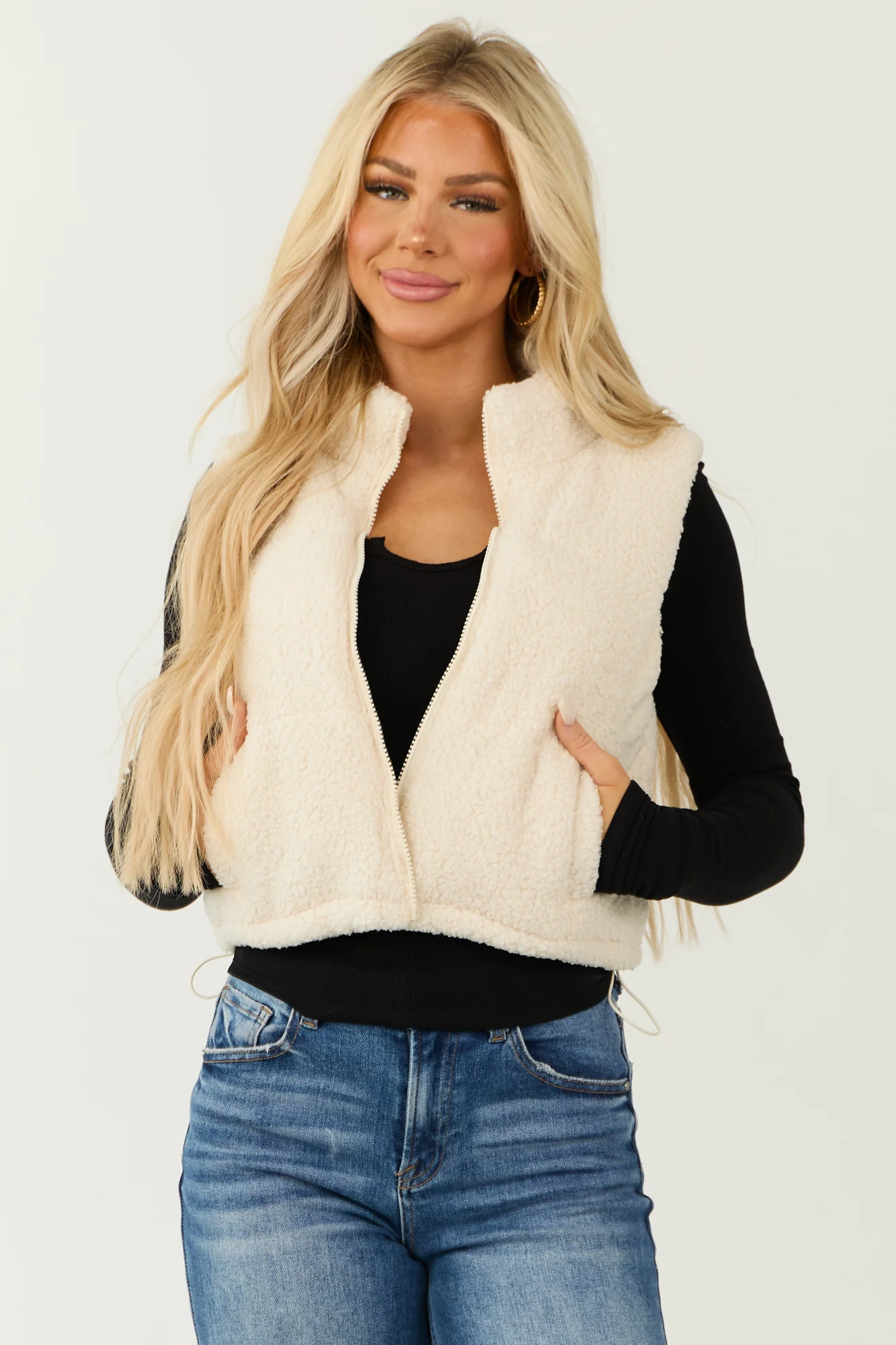 Ivory Sherpa Sleeveless Zip Up Vest