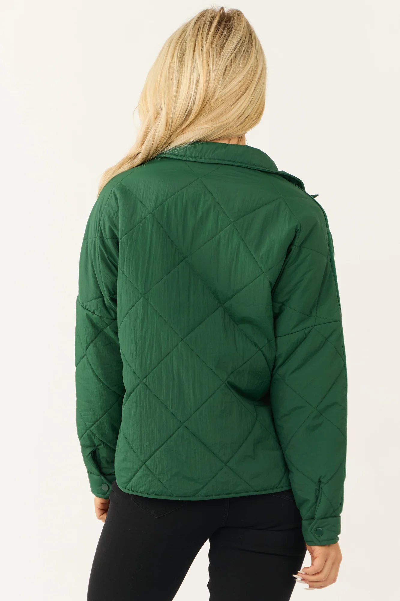 Green Quilted Puffer Jacket with Keyhole Cuffs