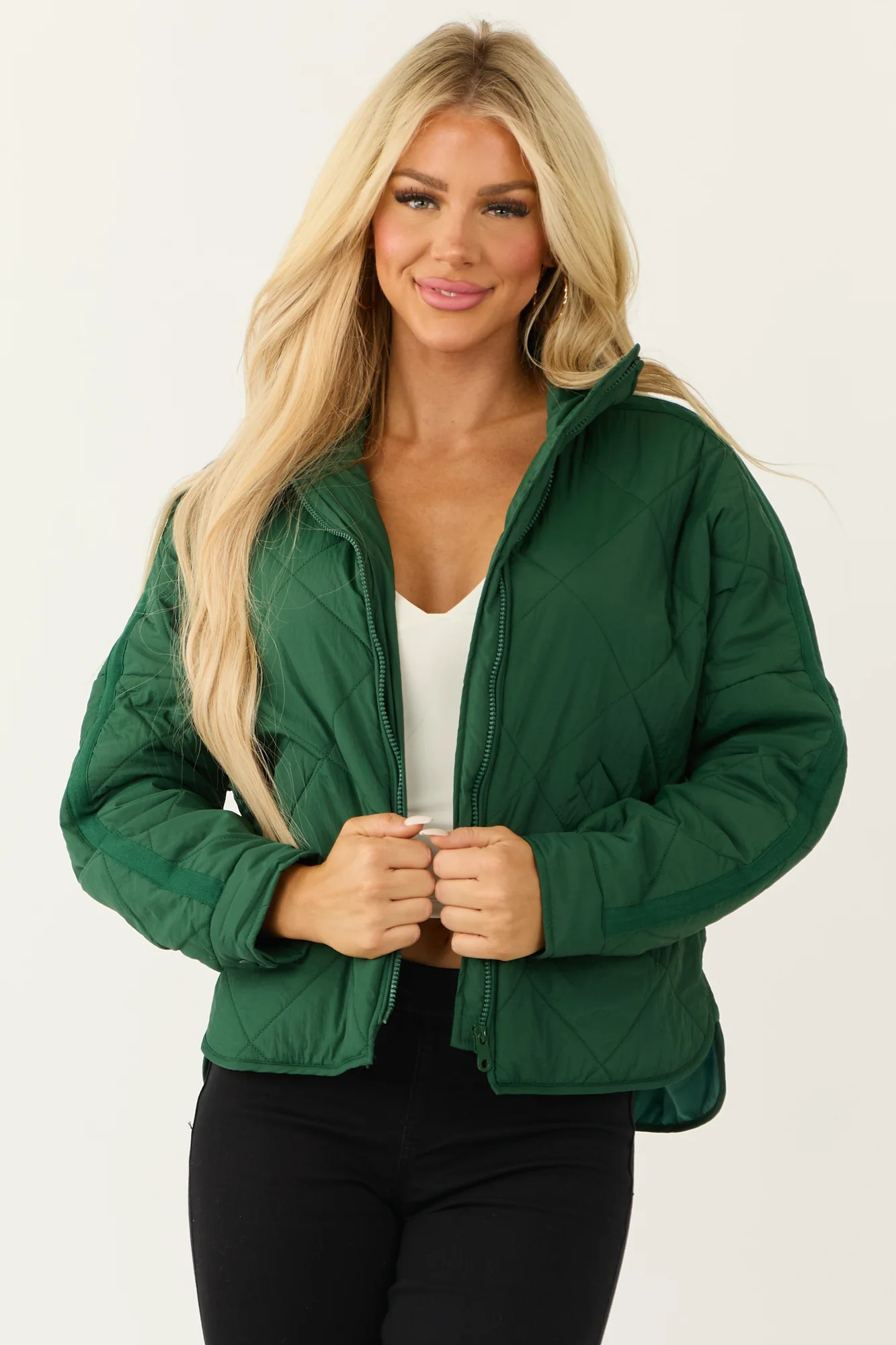 Green Quilted Puffer Jacket with Keyhole Cuffs