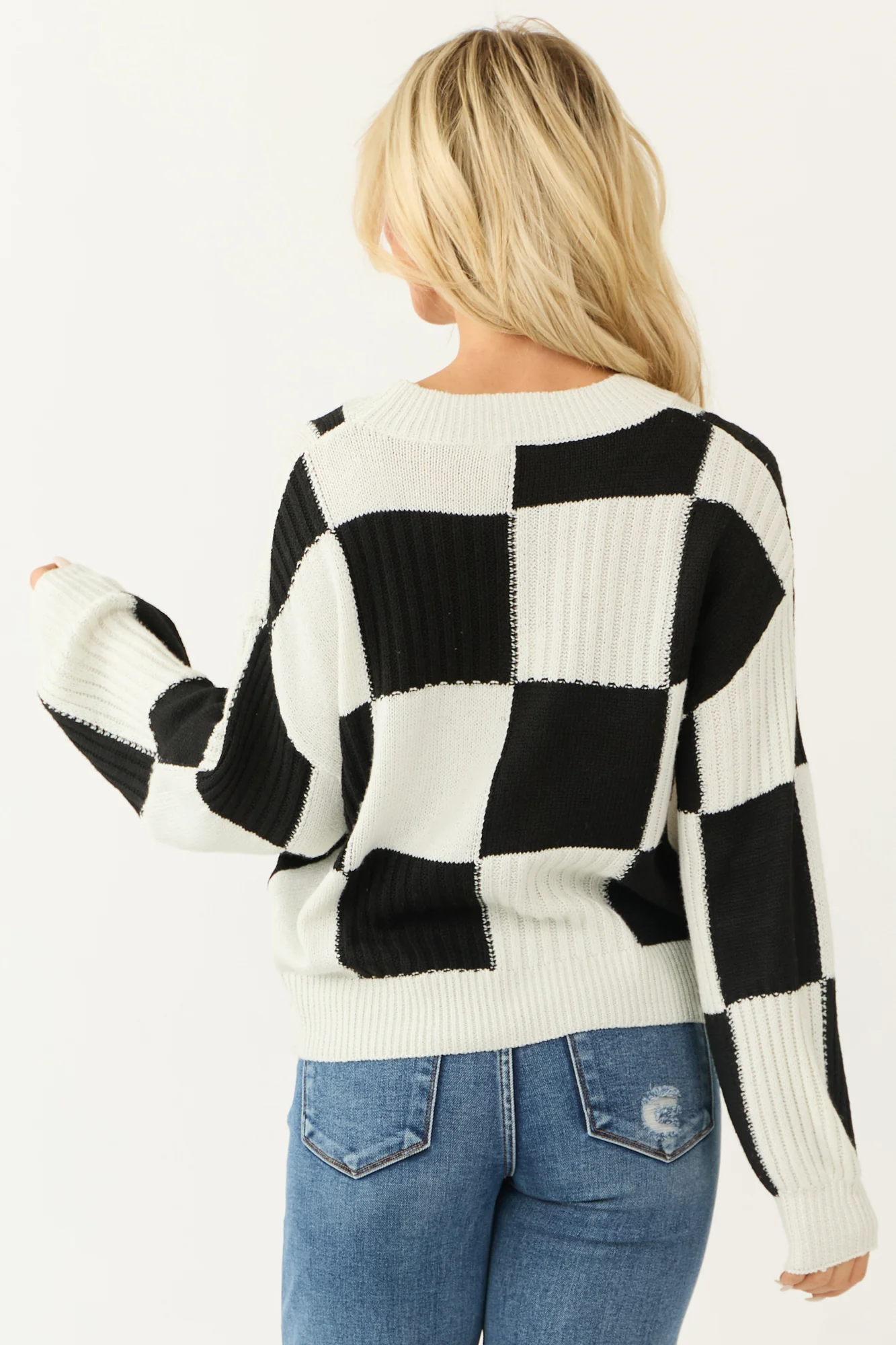 Cozy Black White Check Sweater