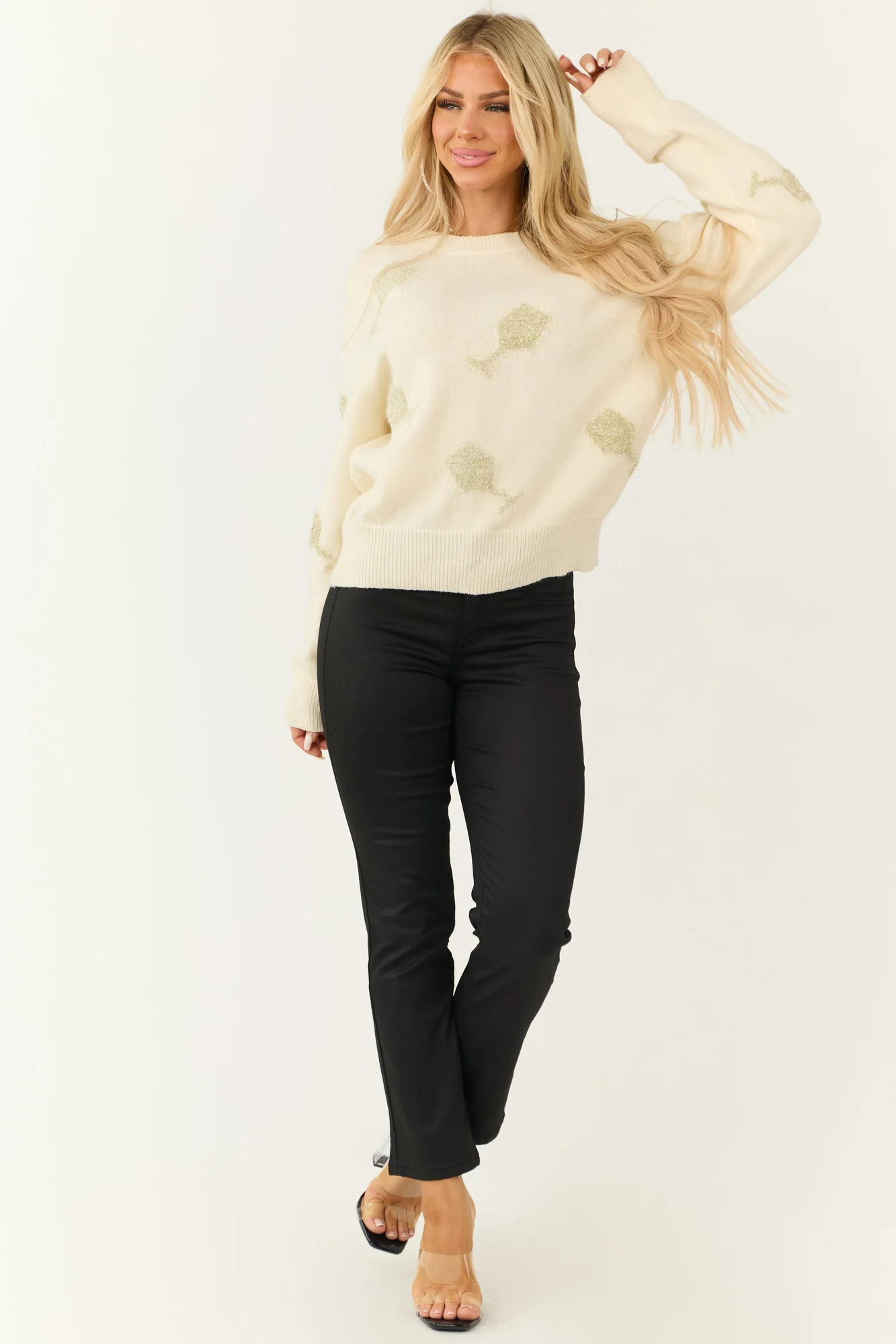 Gold Tinsel Knit Crew Neck Sweater