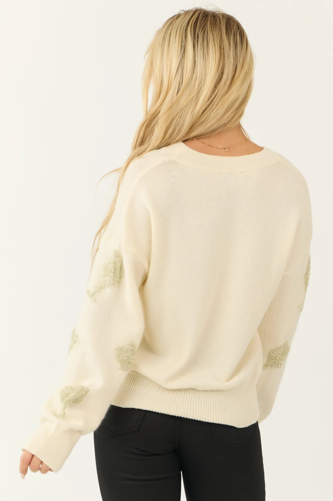 Gold Tinsel Knit Crew Neck Sweater