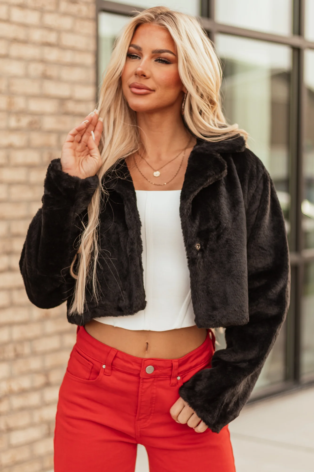Cozy Black Faux Fur Cropped Jacket