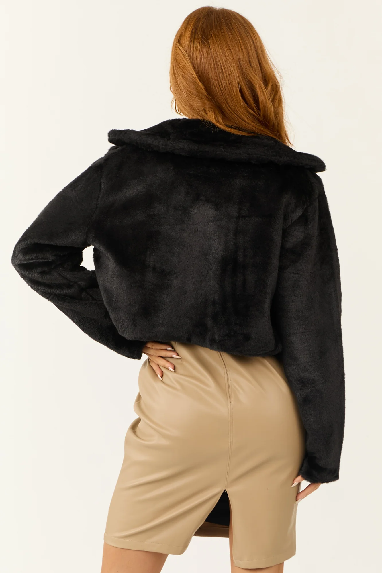 Cozy Black Faux Fur Cropped Jacket