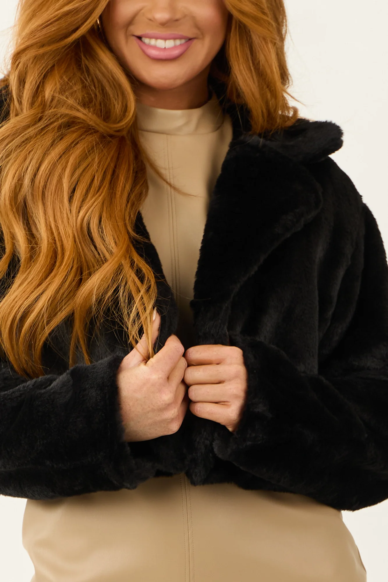 Cozy Black Faux Fur Cropped Jacket