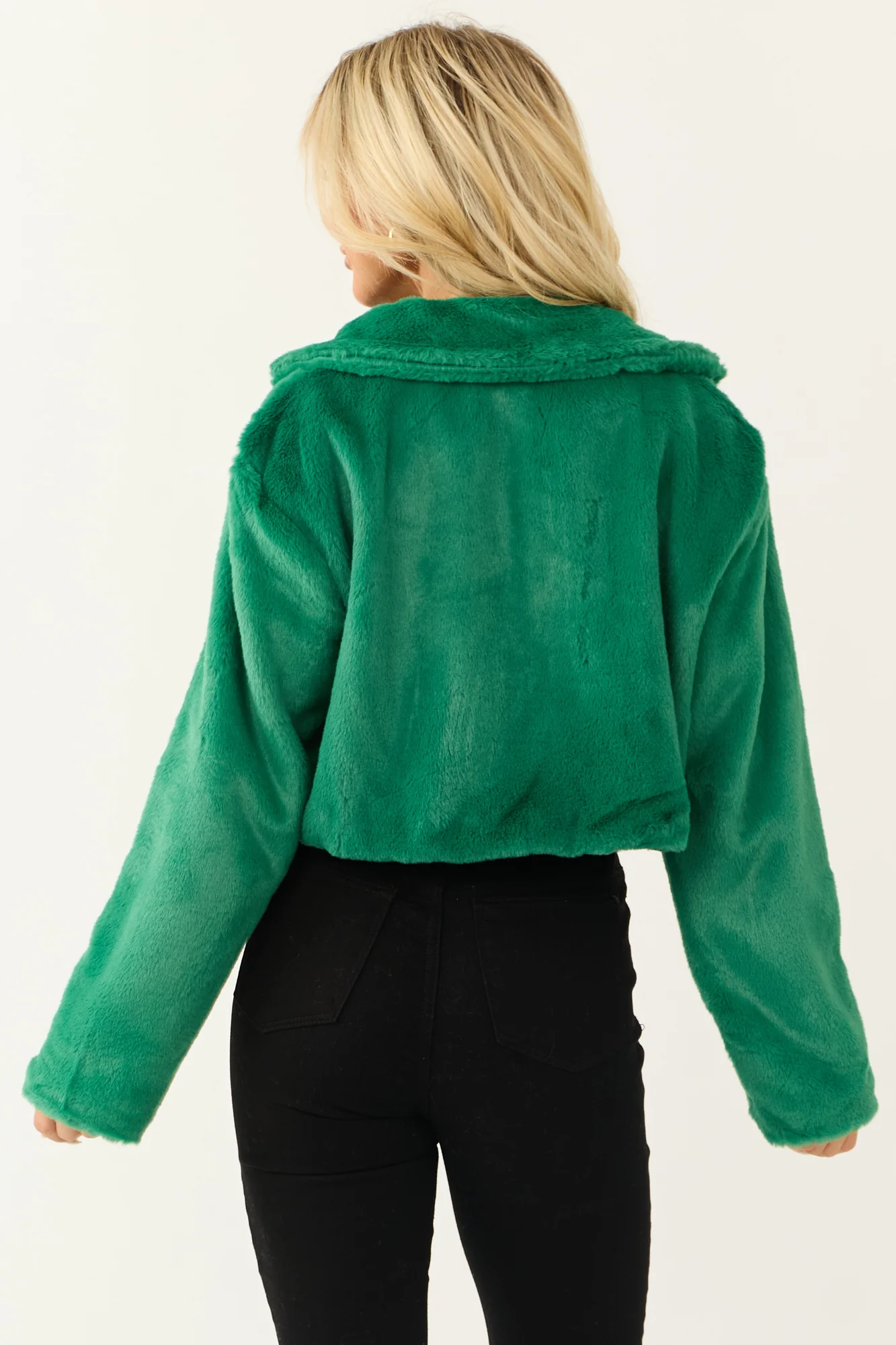 Green Faux Fur Cropped Jacket - Womens Winter Outerwear