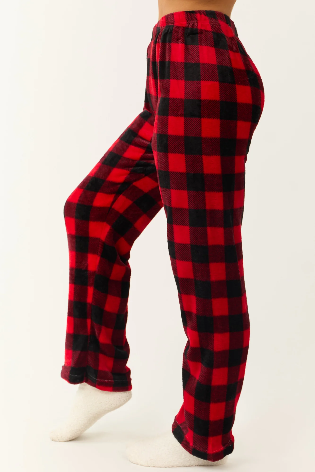 Red and Black Plaid Fleece Lounge Pants
