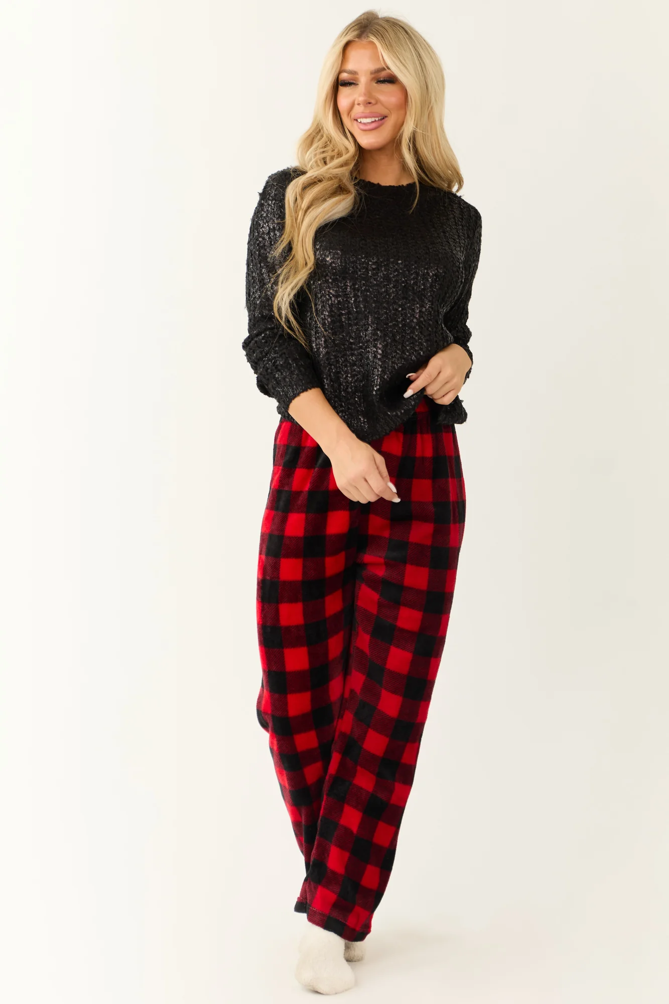 Red and Black Plaid Fleece Lounge Pants