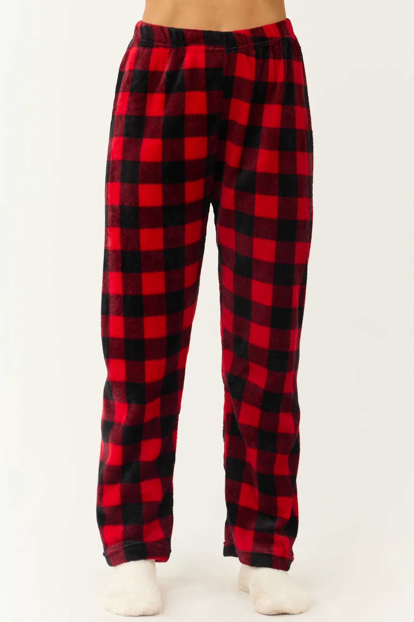 Red and Black Plaid Fleece Lounge Pants