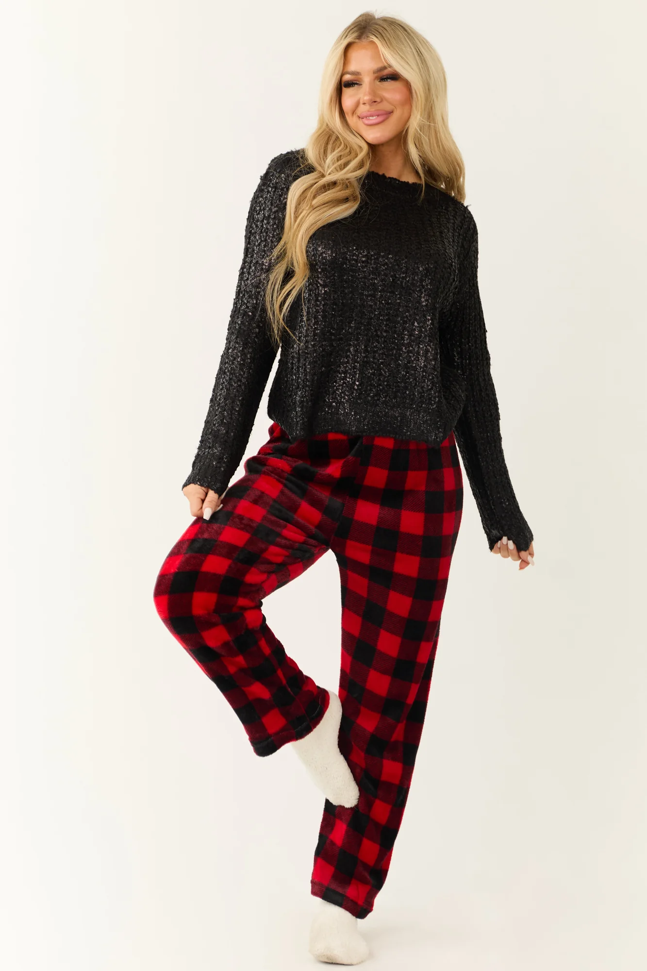 Red and Black Plaid Fleece Lounge Pants