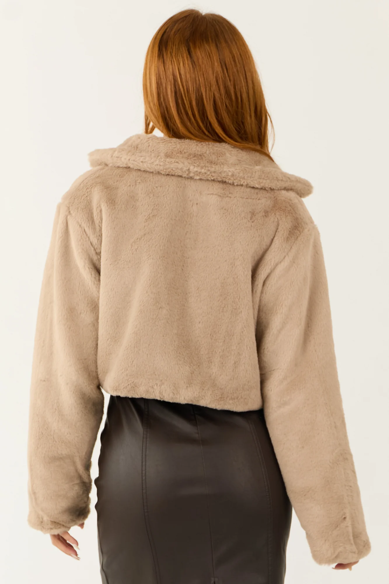 Brown Faux Fur Cropped Winter Jacket