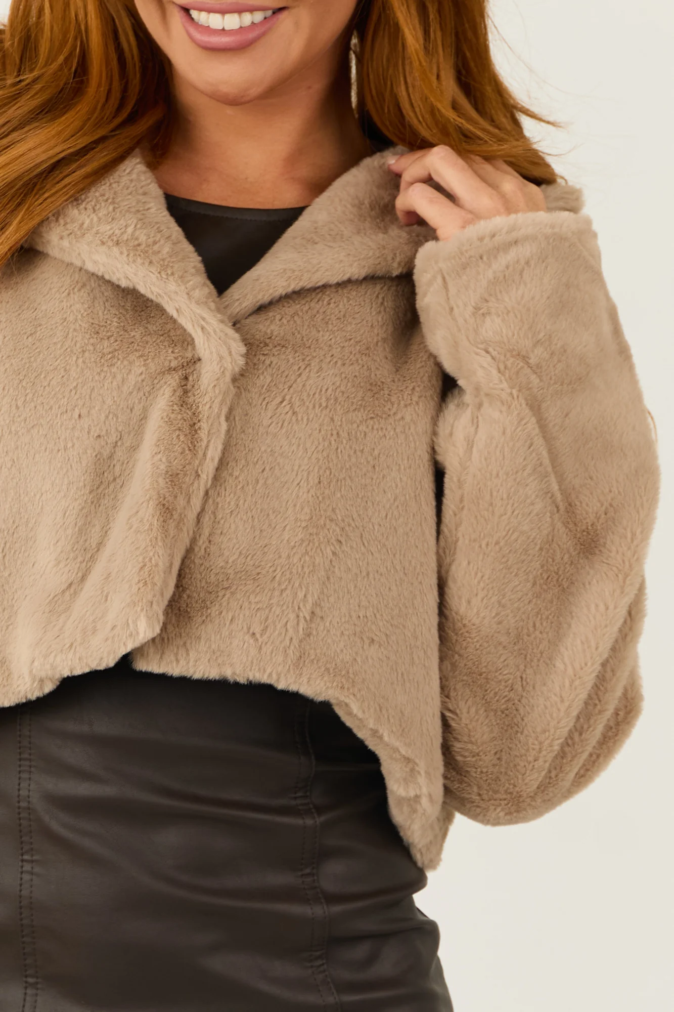Brown Faux Fur Cropped Winter Jacket
