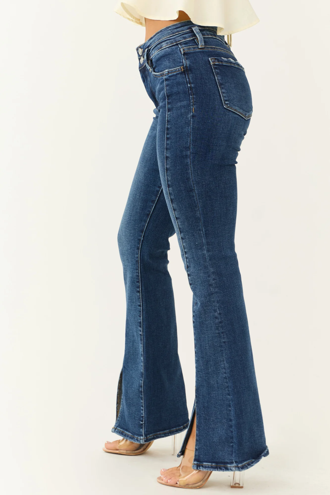 Front Seam Flare High Rise Denim Jeans