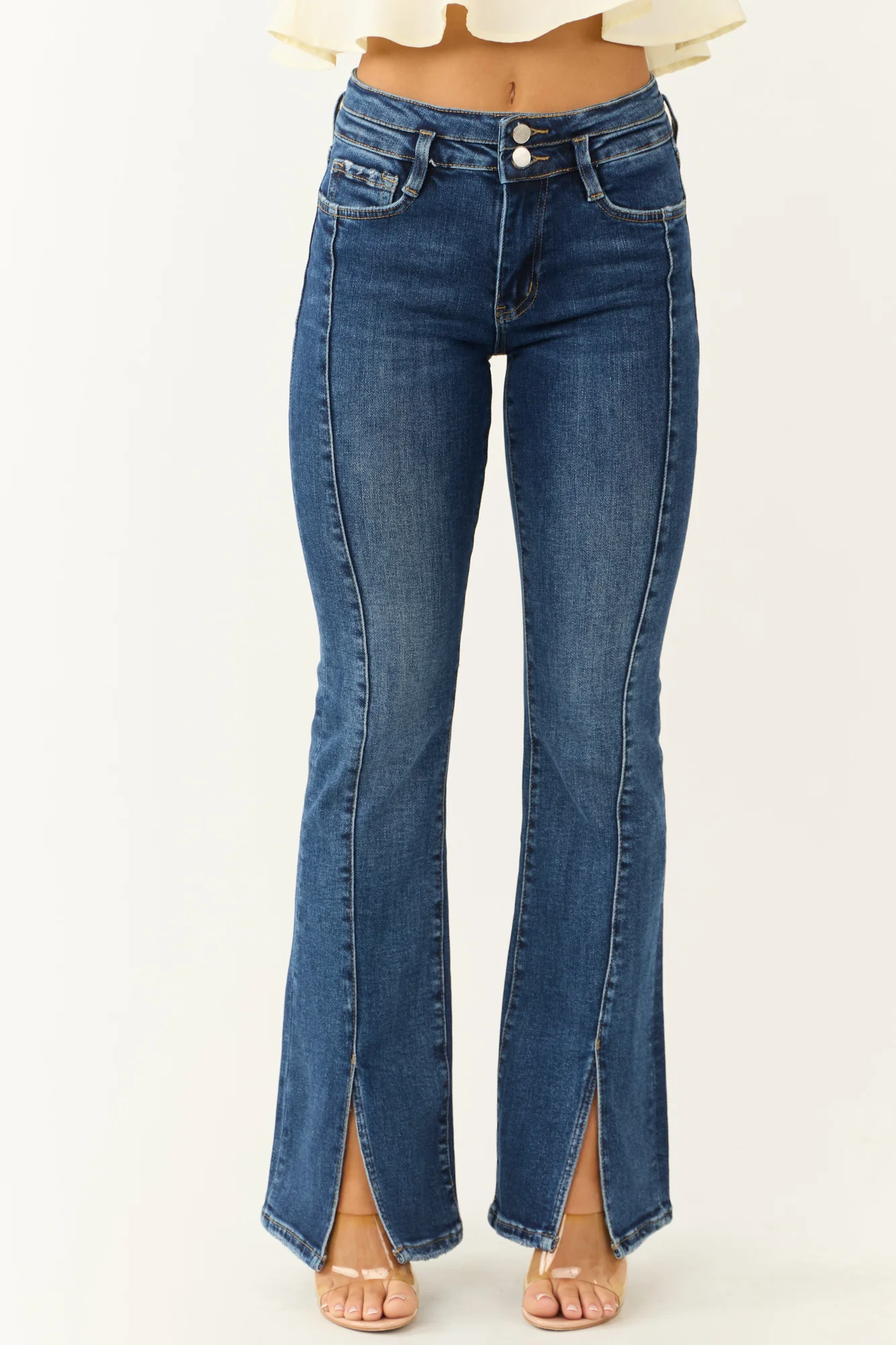 Front Seam Flare High Rise Denim Jeans