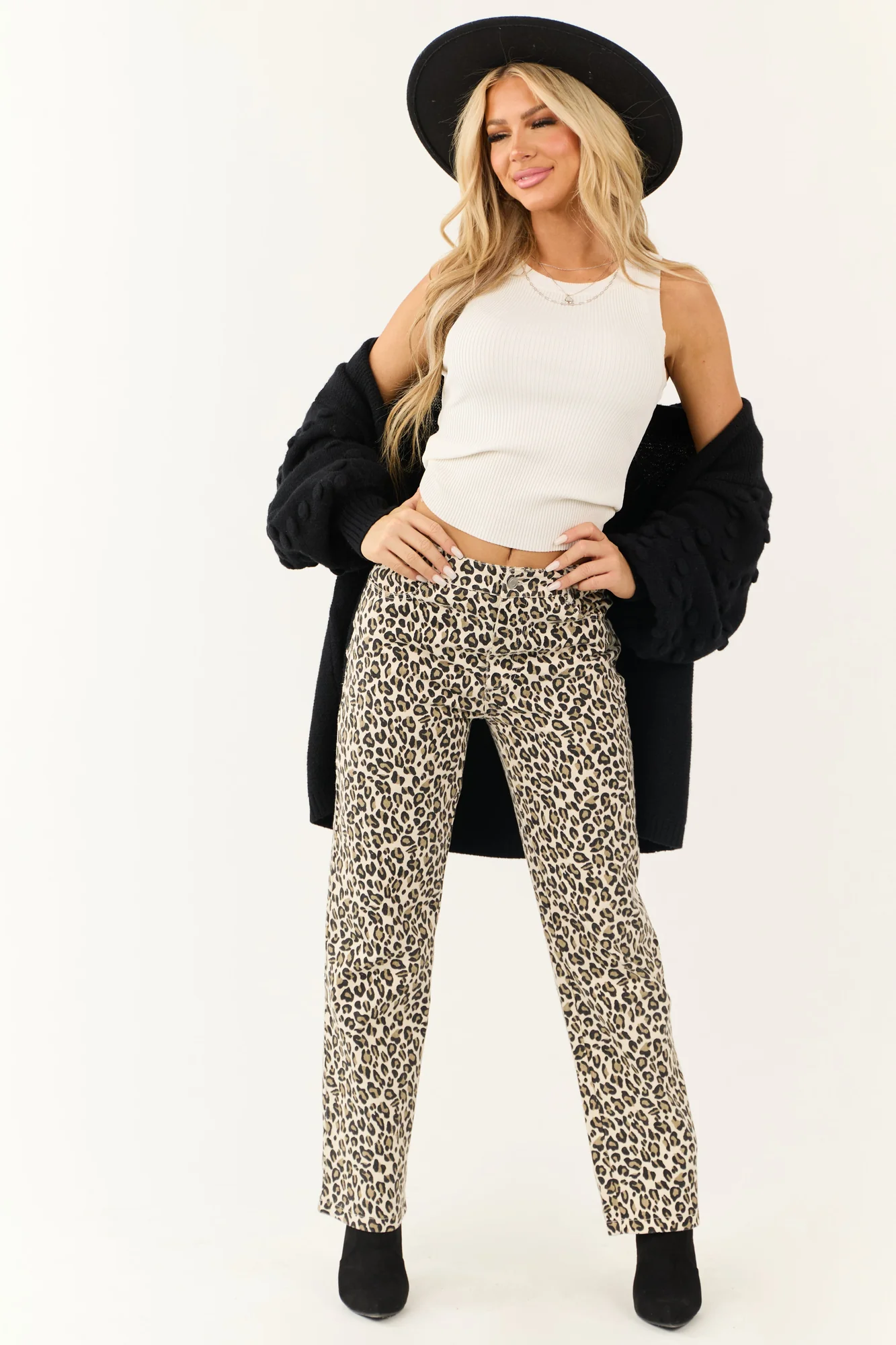 Leopard Print High Waisted Denim Pants