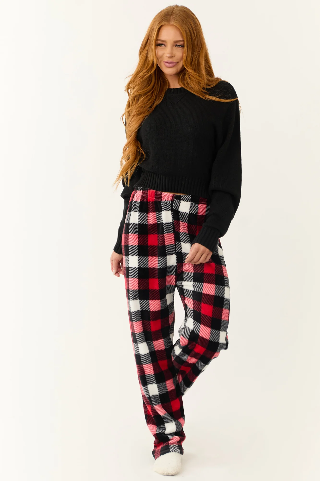 Scarlet and Black Plaid Fleece Pajama Pants - Cozy Winter Sleepwear