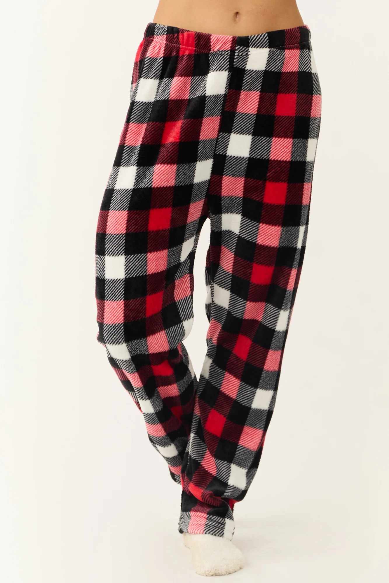 Scarlet and Black Plaid Fleece Pajama Pants - Cozy Winter Sleepwear