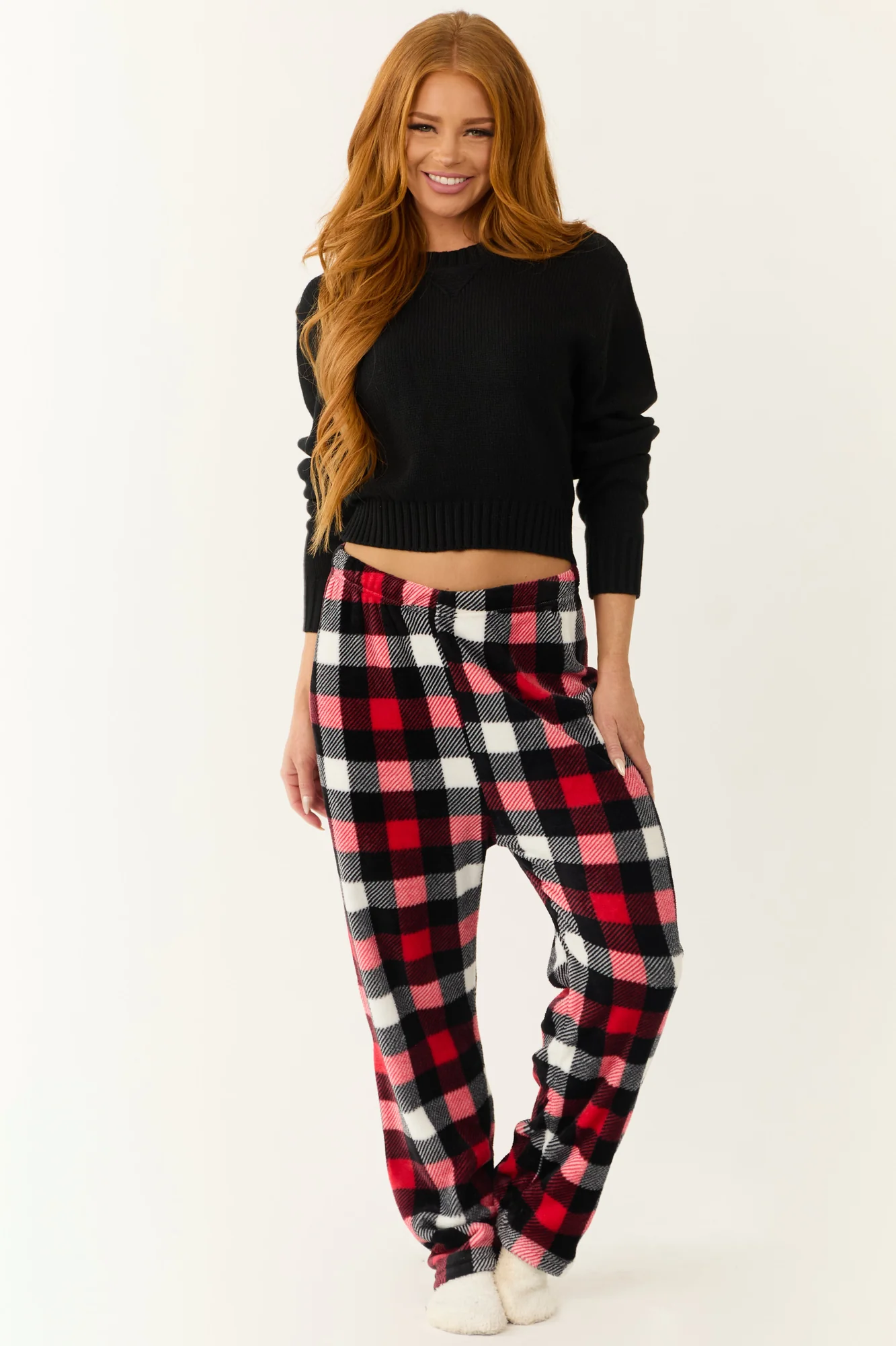 Scarlet and Black Plaid Fleece Pajama Pants - Cozy Winter Sleepwear