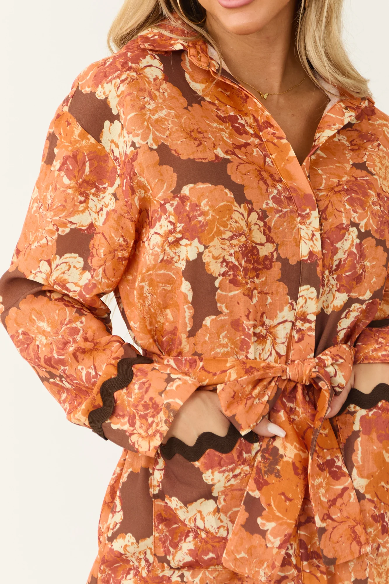 Sunset Floral Print Button Mini Dress