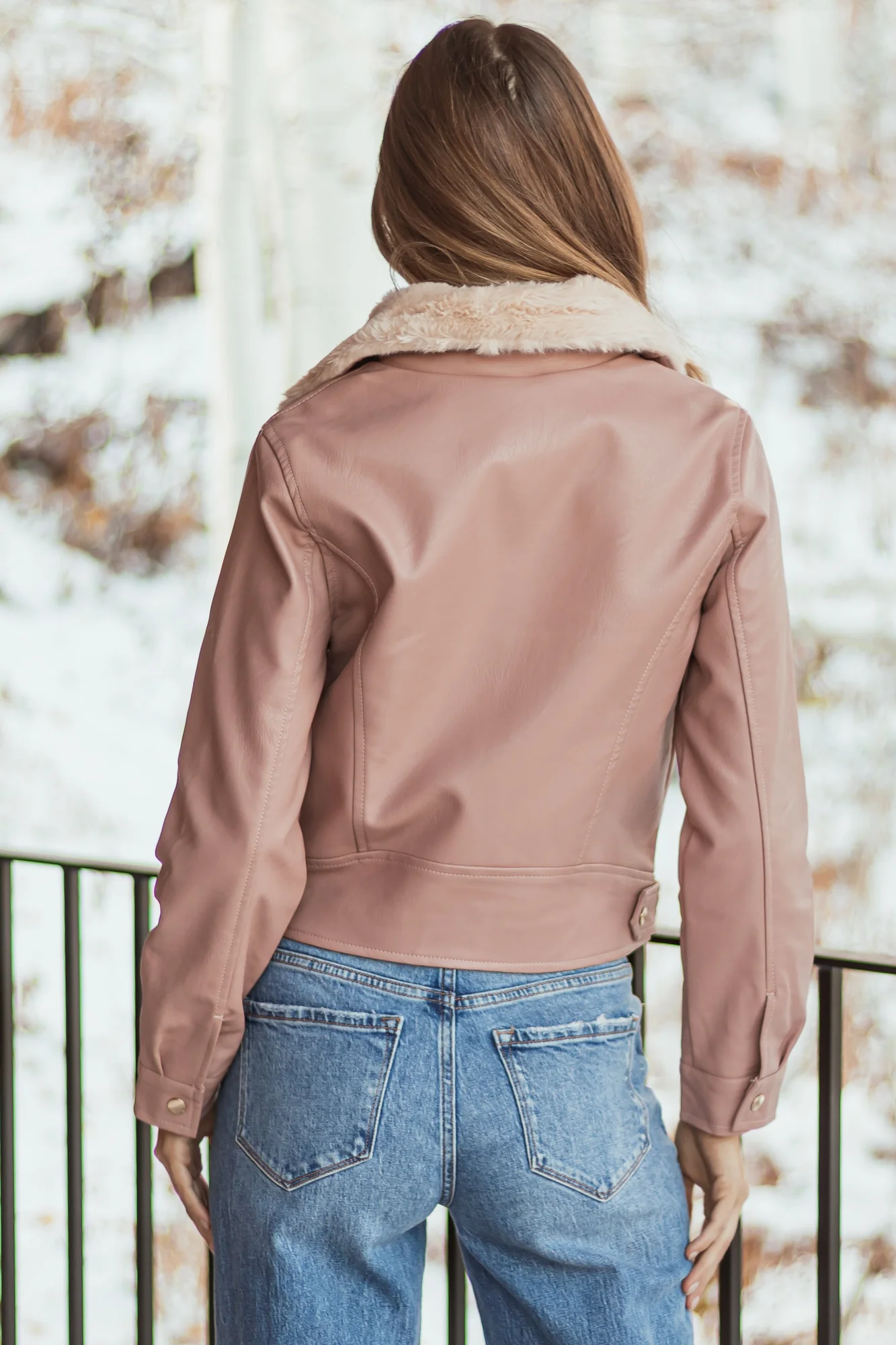 Pink Faux Leather Motorcycle Jacket