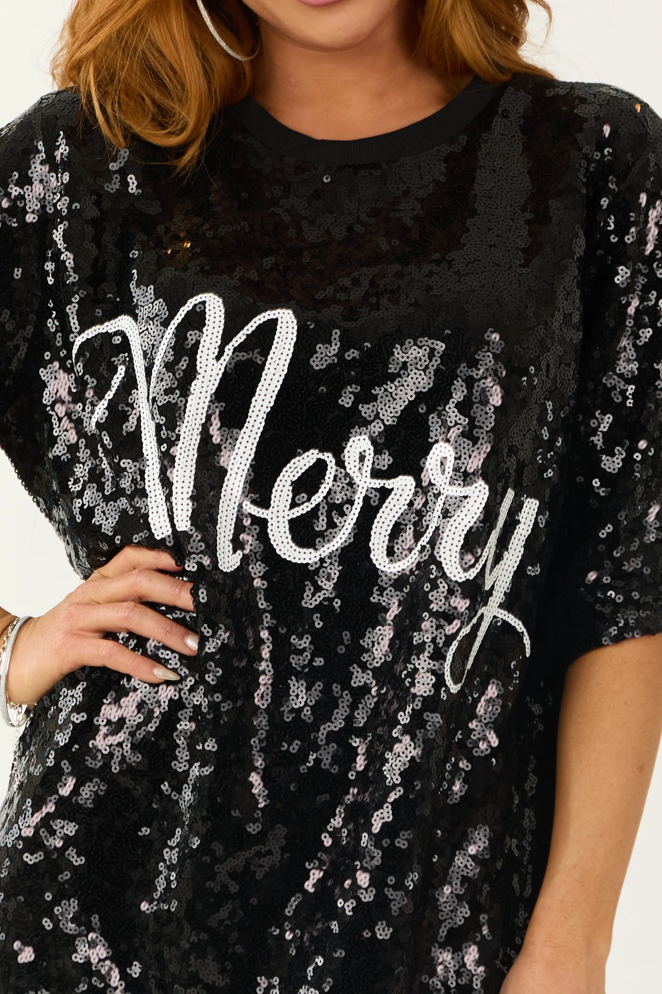 SequinMerryBlack Tee Shirt Dress