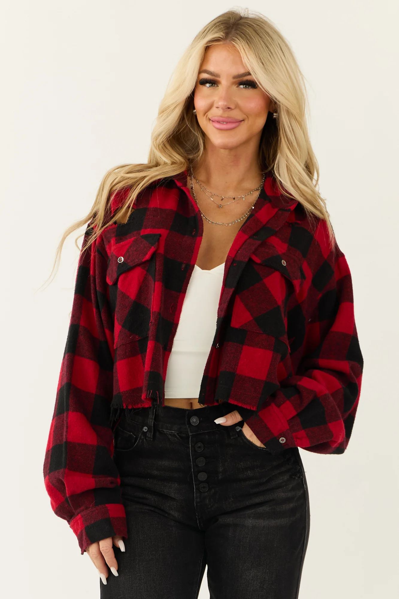 Black Buffalo Plaid Distressed Shirt