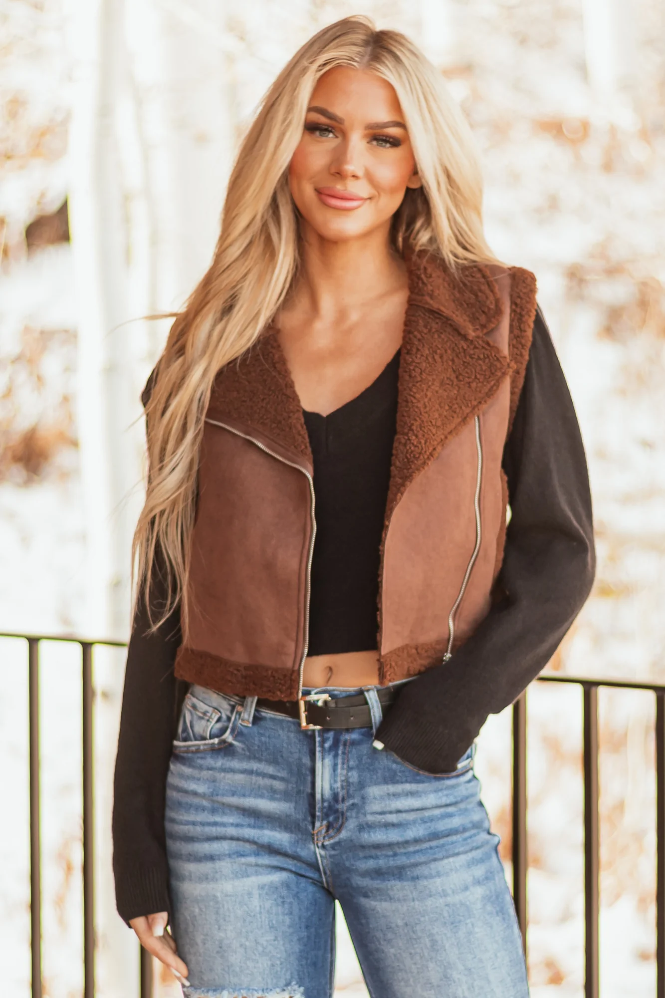 Sepia Sherpa Lined Zip Up Vest - Stylish Outerwear for Winter