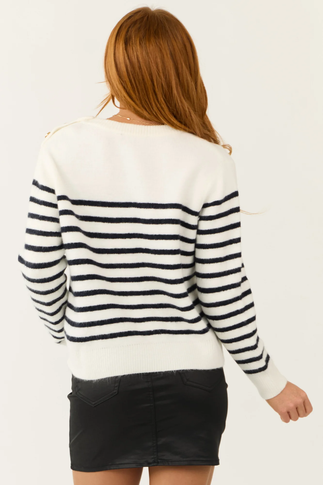 Striped Ivory and Black Boatneck Sweater