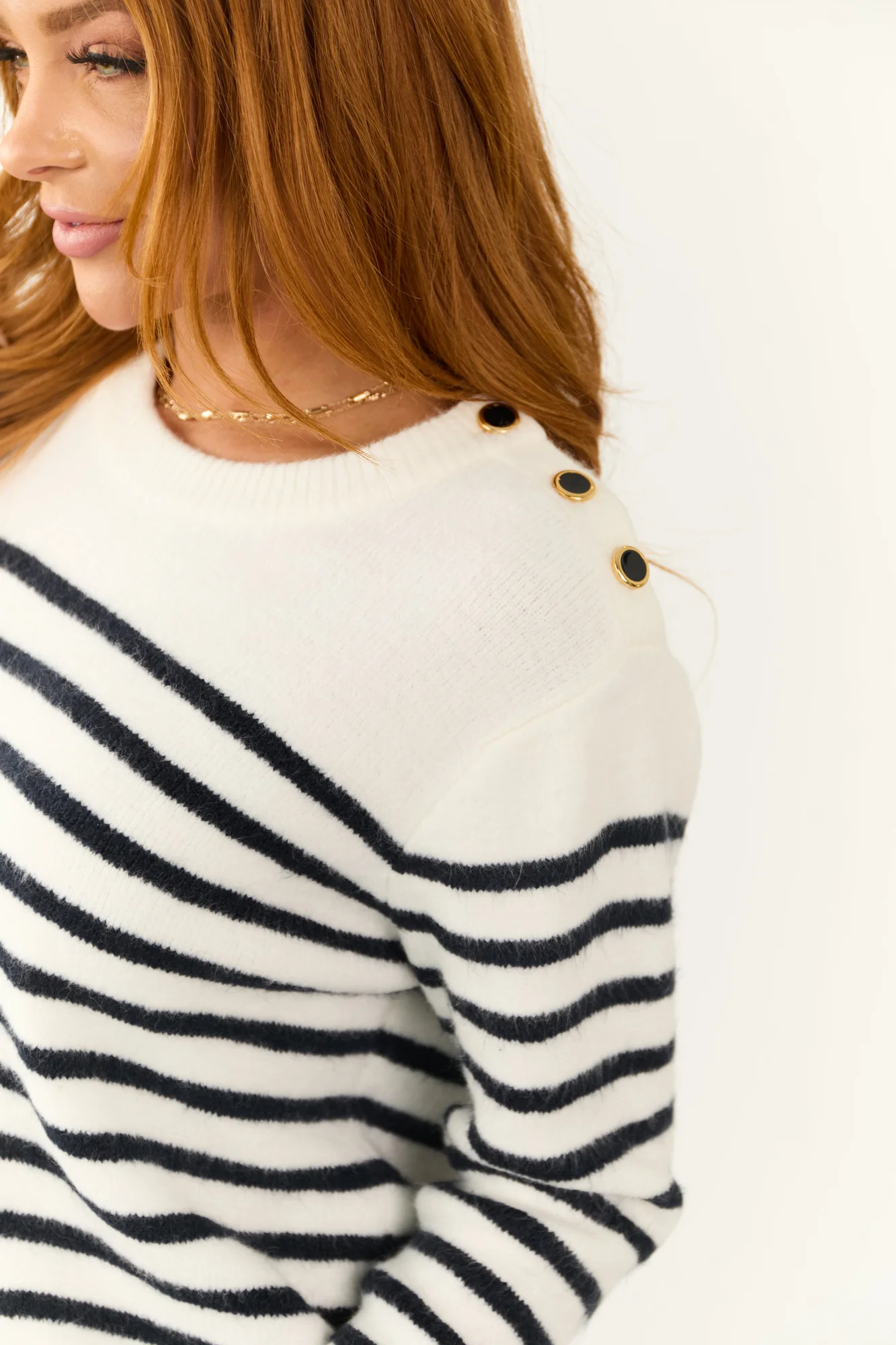 Striped Ivory and Black Boatneck Sweater