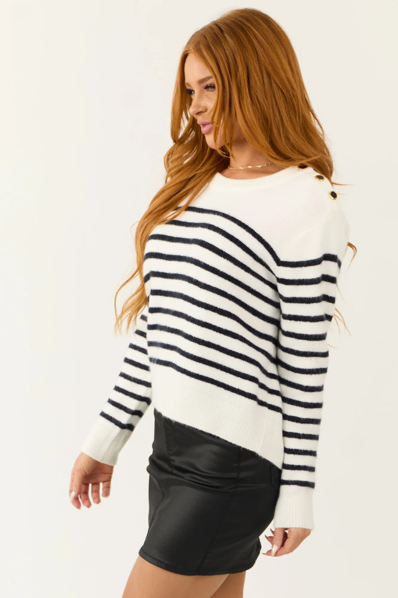 Striped Ivory and Black Boatneck Sweater